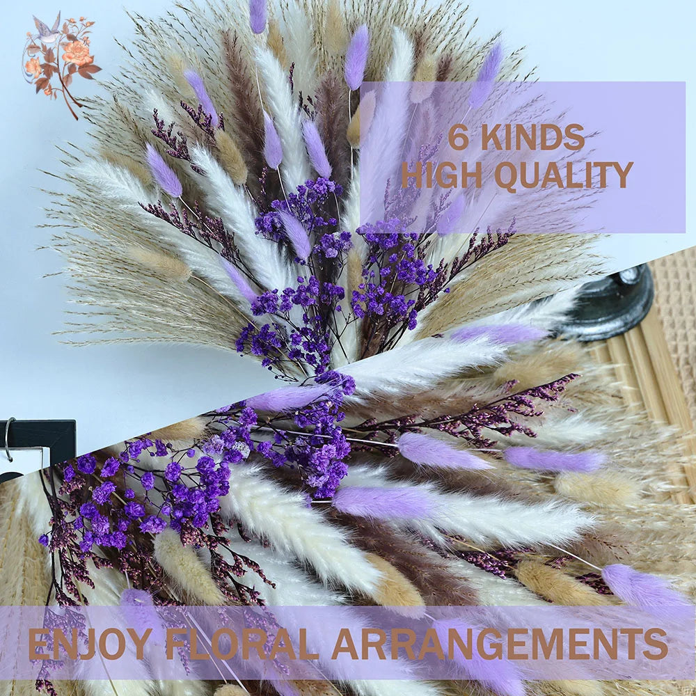 bouquet fleurs séchées naturel pampas violet beige intérieur décoration anniversaire baby showerHomeAssemblier