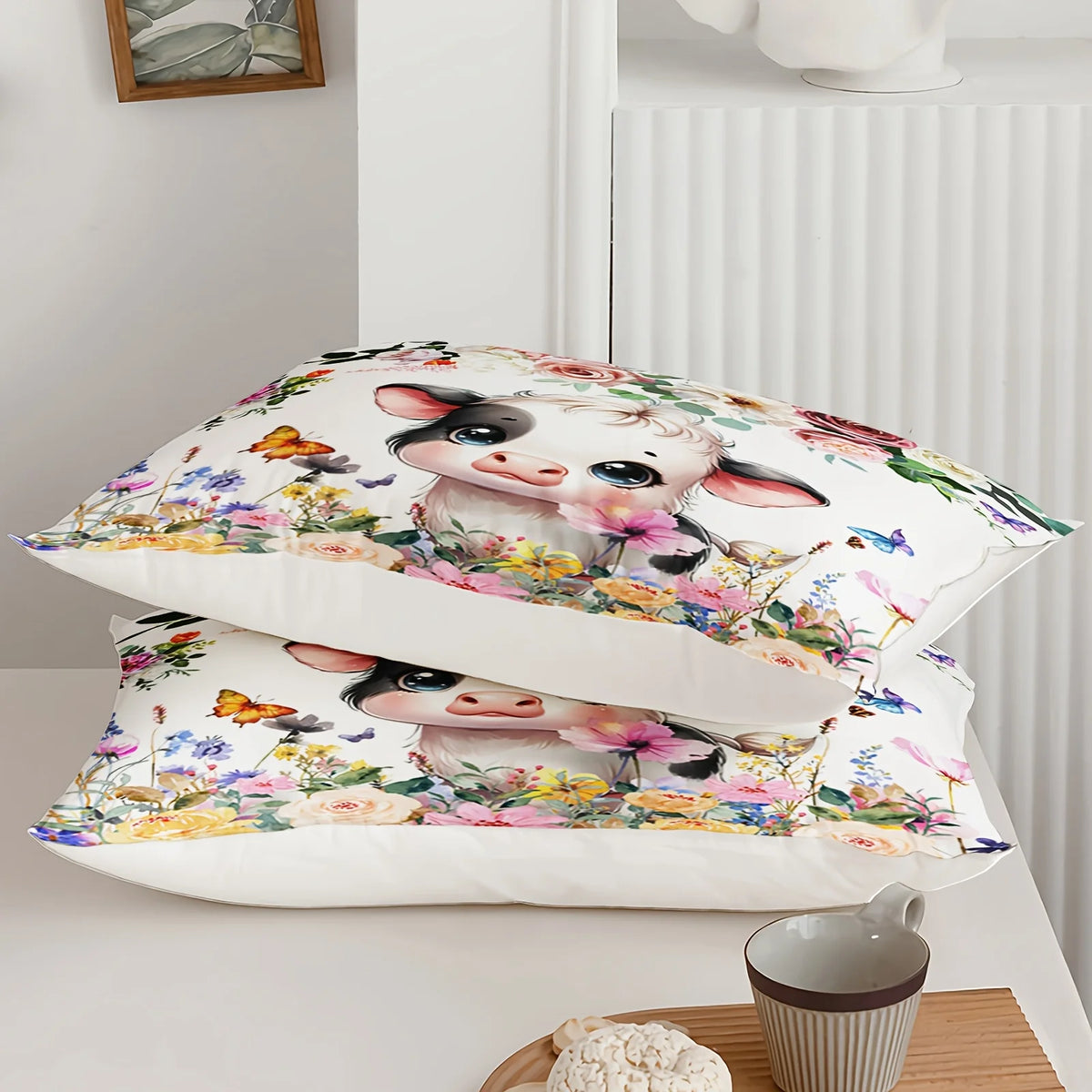 ensemble literie impression 3d fleurs papillons visage vache moderne enfant blanc noir rose jaune