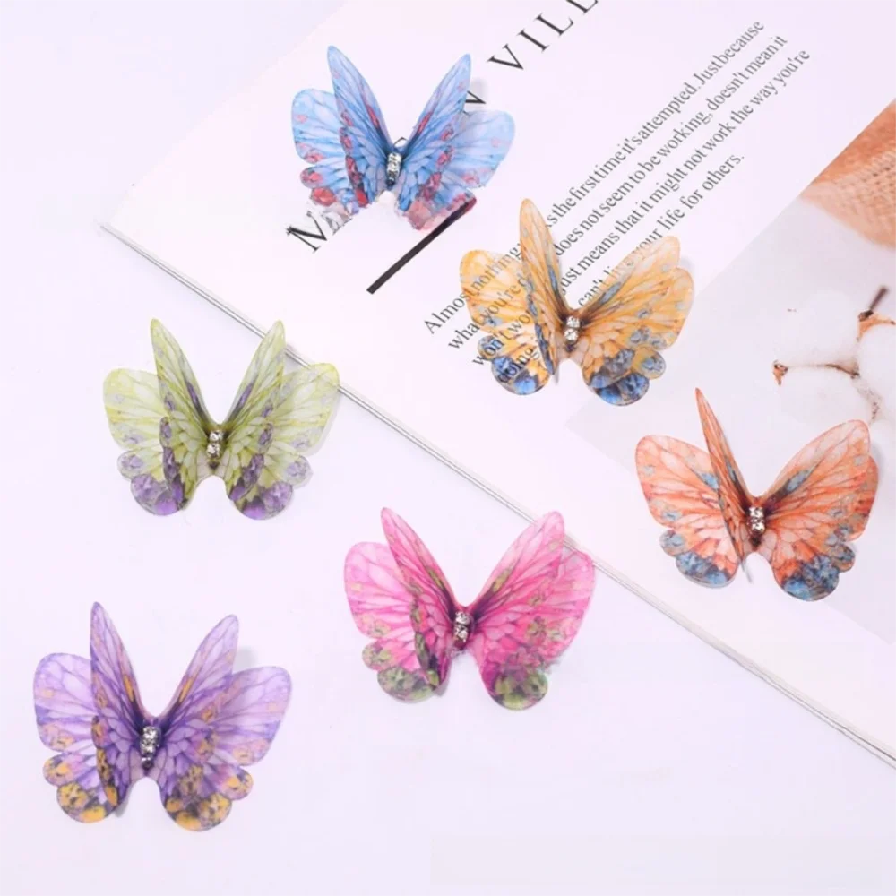 papillons artificiels clips couleur violet bleu vert rose orange imprimés semi transparents pack 50
