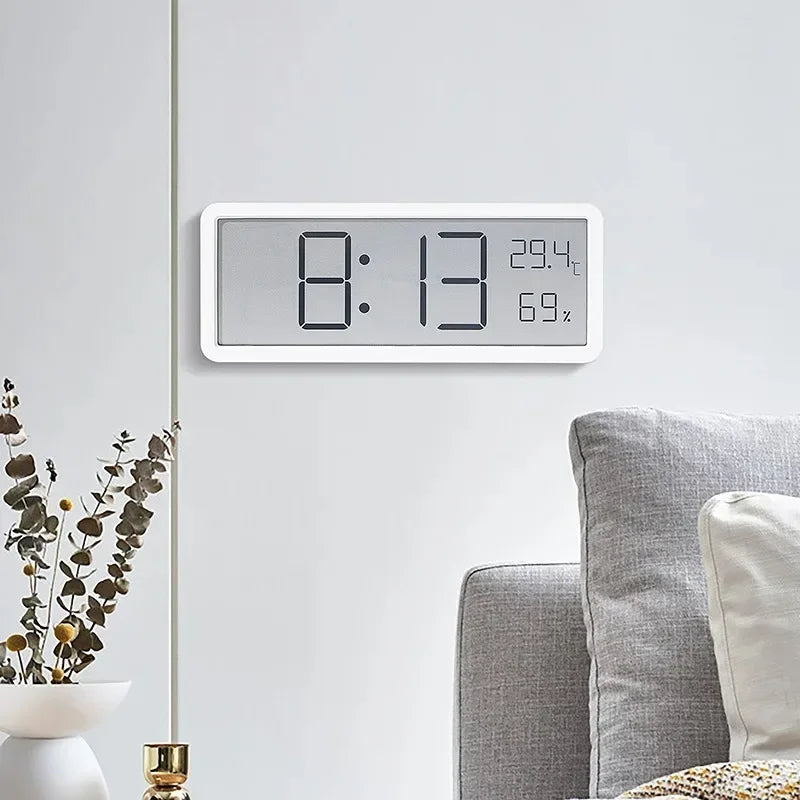horloge murale numérique moderne affichage heure température humidité noir blanc