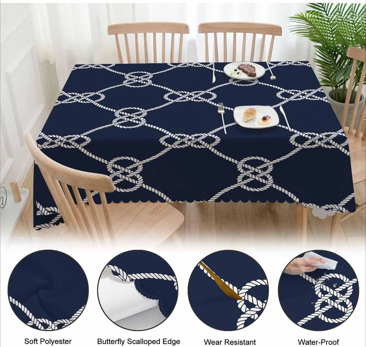 nappe table bleu marine nœuds corde réutilisable moderne imperméable résistante taches