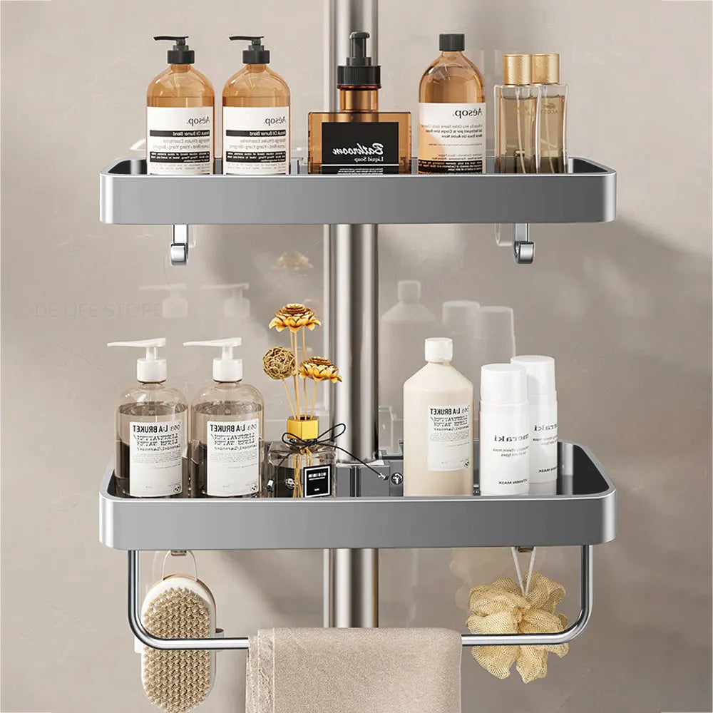étagère douche argentée moderne vis fixations étagères accessoires toilettes shampooing savonDecoration