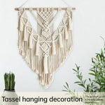 décoration murale boho chic macramé franges beige clair tissu main fixations crochets