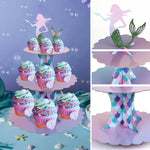 supports gâteaux sirène thème océan couleurs violette bleu verte rose figurines poissons coraux