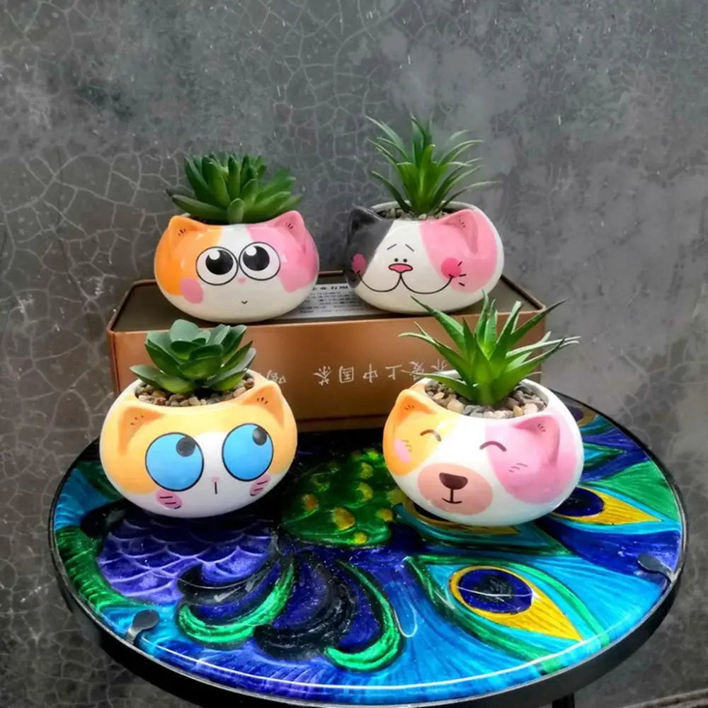 cache pot cartoon visage animé blanc rose jaune noir succulente décoration table adultes unisexe