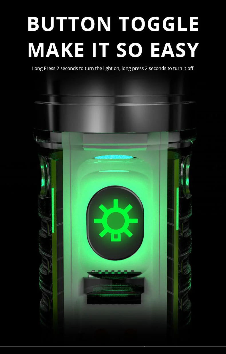 lampe torche rechargeable led 30w lumiere intense argentee vert aimants puissants mode regulation zoom