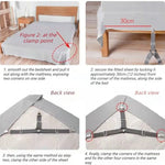 attaches élastiques clips métalliques noir blanc redutilitaires draps matelas fixations schémas explicatifs motifs carreaux