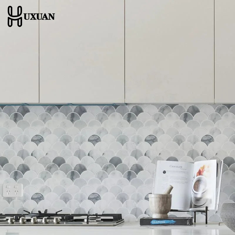 autocollants muraux 3d pvc blanc gris marbré moderne résistants chaleur imperméables carreaux mur