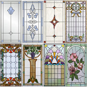 films vitrail décoratifs adhésifs motifs floraux géométriques abstraits moderne bleu orange blanc