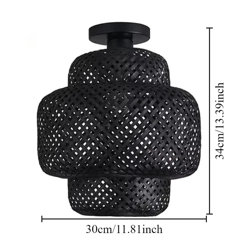 lampe suspendue moderne rustique tissée bambou naturel cadre métallique noir cuisine chambre coucher salle
