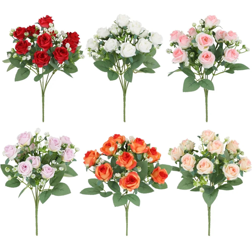 bouquets roses artificielles rouge blanc orange décoration intérieure mariage anniversaire fêtes chambre maison