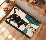 tapis moderne motif chats floral noir blanc orange dimension 30x50cm 40x60cm