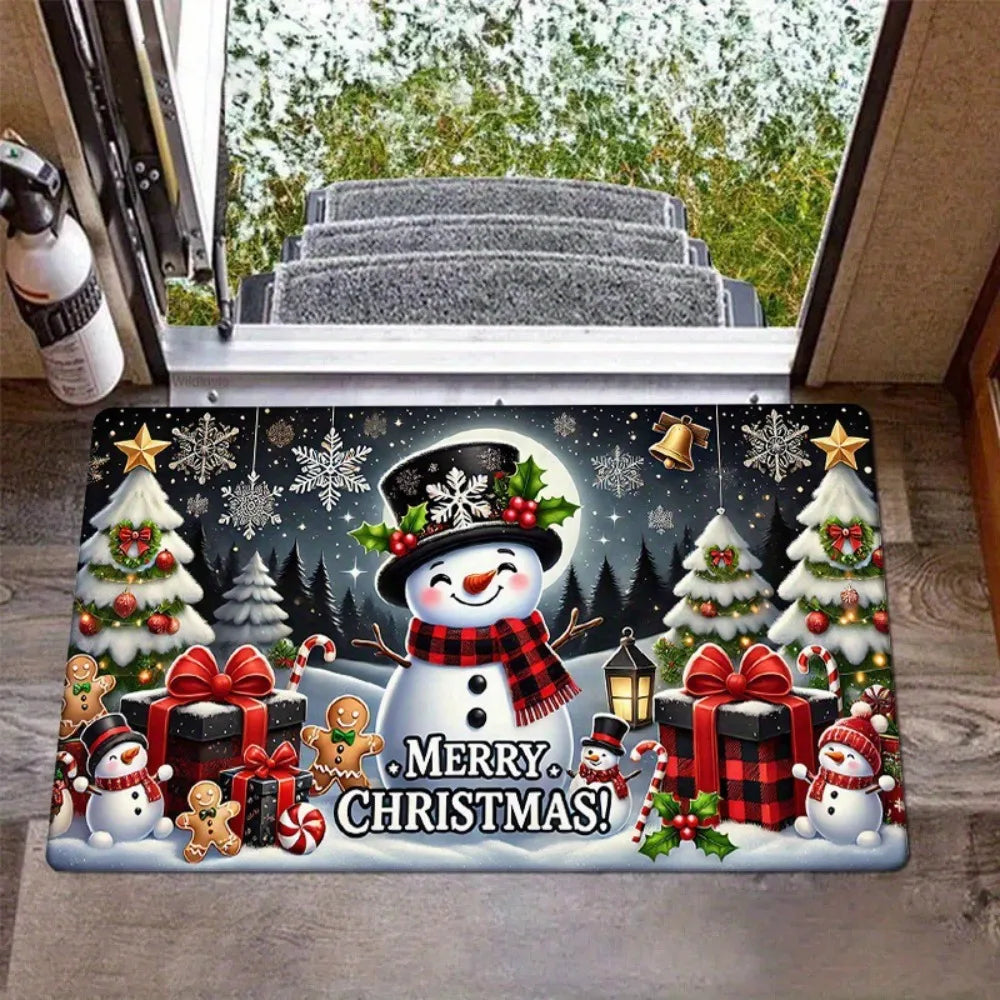 tapis sol noël motifs père noël flocons neige antidérapant polyester moderne salon festive rouge