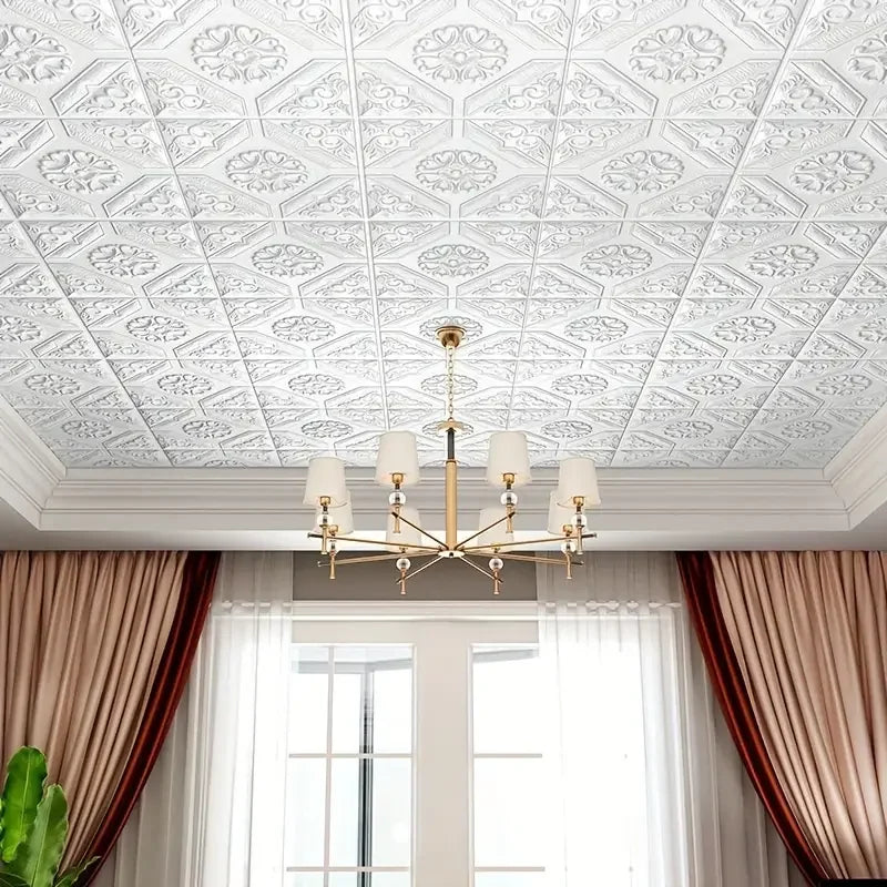 panneaux décoratifs adhésifs motif géométrique cercles floraux classique blanc mur carrelage