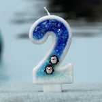 bougies chiffre glitter penguins blanc bleu noir décoratives animaux adhésives relief thèmes