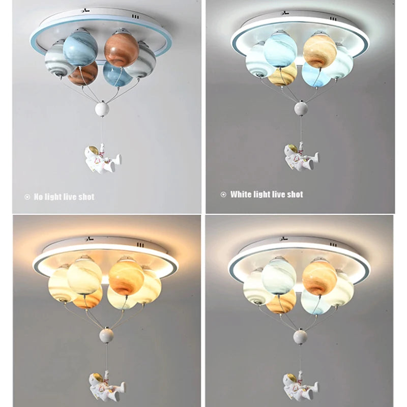 lampe moderne planètes astronaute couleur blanc bleu orange vert