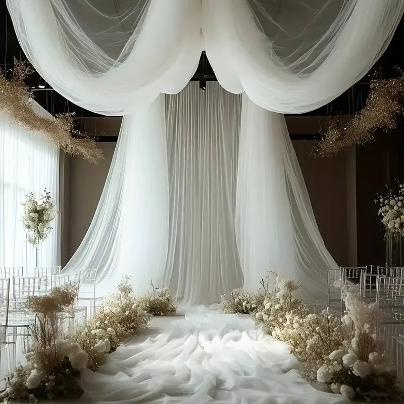 rideau tulle blanc transparent moderne décoration événementiel mariage anniversaire photo noël 160cm 500cm