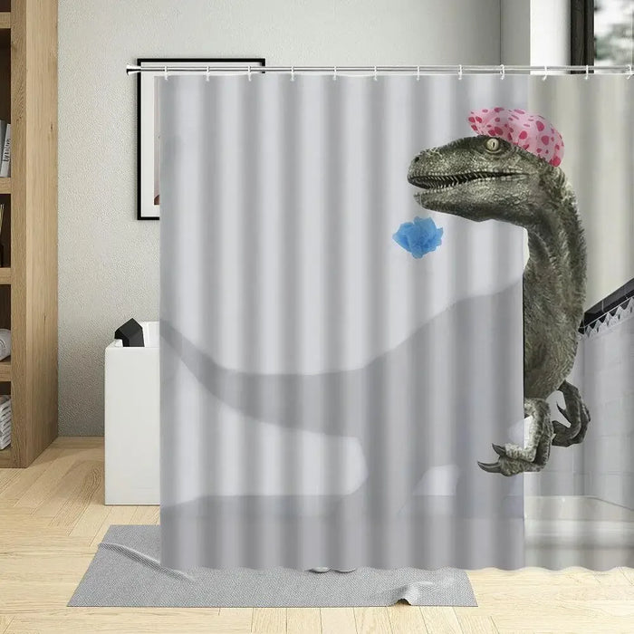 rideau douche animaux dinosaures motifs enfants moderne gris blanc