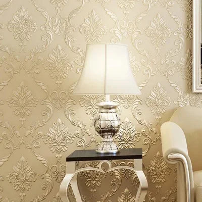 papier peint floral relief classique beige blanc rose ciel jaune