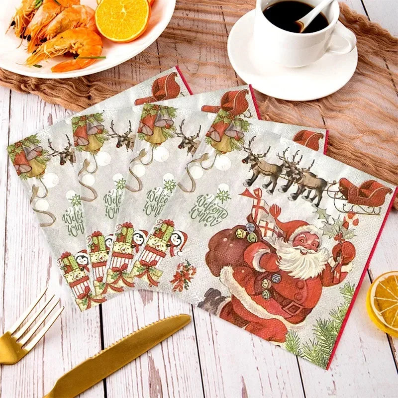 Set de table vintage en papier imprimé pour Noël 33x33cm beige