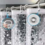 rideau douche transparent moderne texture gaufre motifs ronds gris blanc aimants moderne