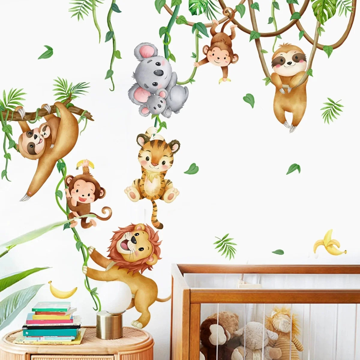 stickers muraux animaux jungle souris singe léopard lion cartoongráficos PVC resistentes água chambre enfants