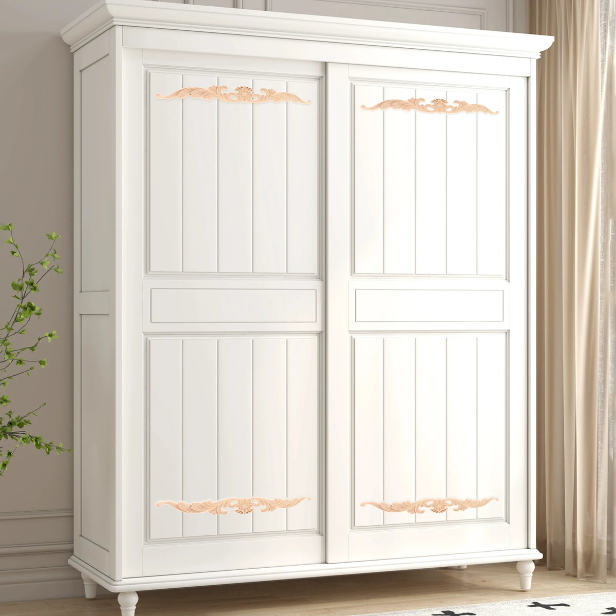 appliques bois ornements floraux classiques deco portes fenetres 20cm 2.5cm