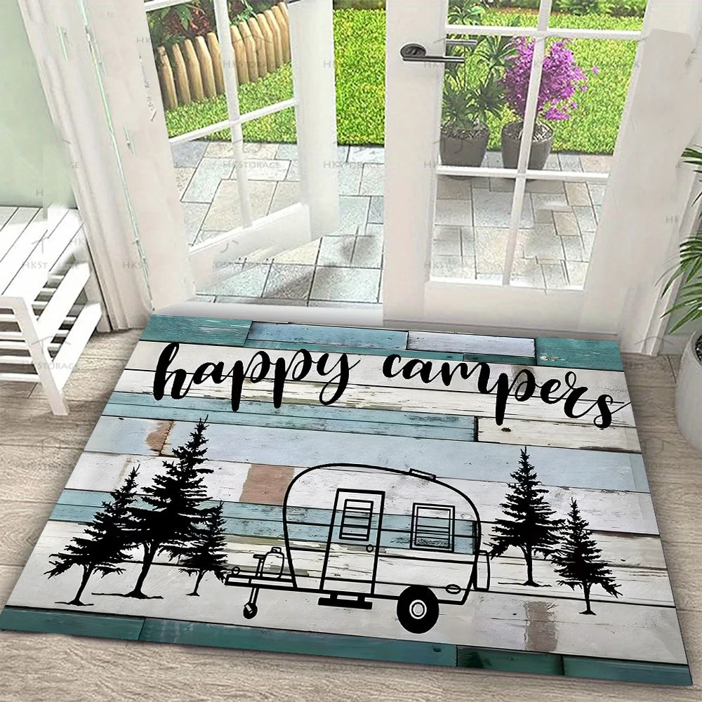 tapis sol antidérapant résistant bactéries moderne bleu noir gris orange vintage nature textes forêt
