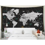 tapisserie murale carte monde aquarelle géographique classique noir blanc gris vert