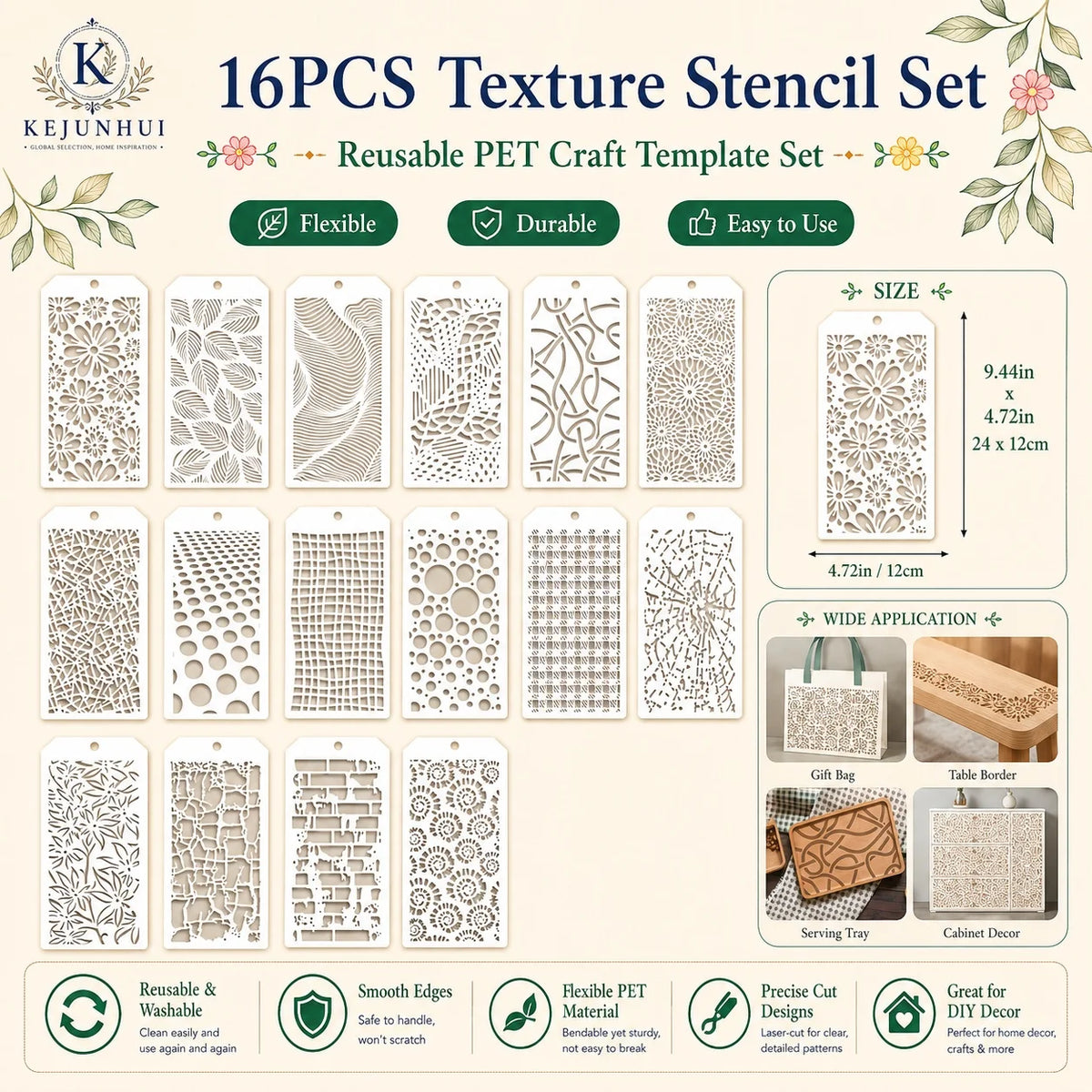gabarits texture moderne blancs divers motifs floraux géométriques adhésifs décoration intérieure bricolage