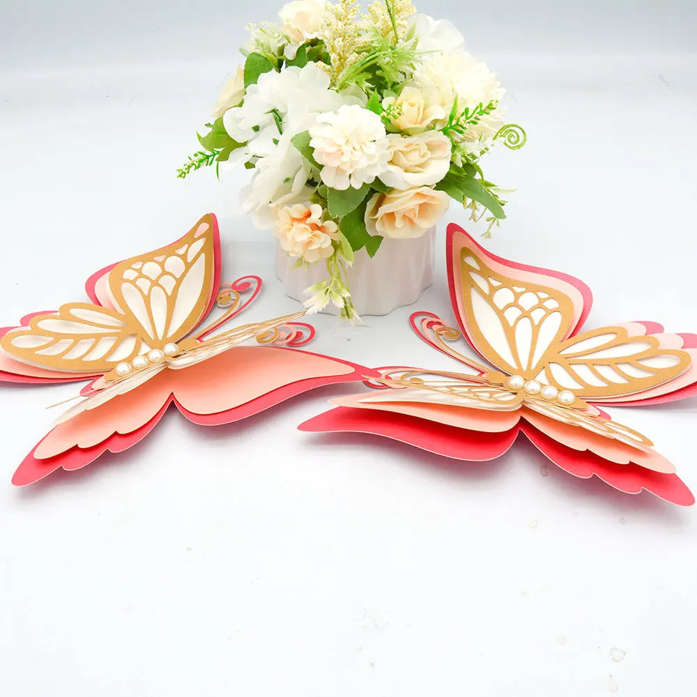 autocollant mur papillon 3d relief artisanal rose blanc doré maison festival mariage