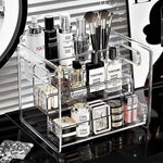 organisateur maquillage transparent moderne réutilisable compartiments clips fixations soins peau parfums cosmétiques porte maquillage