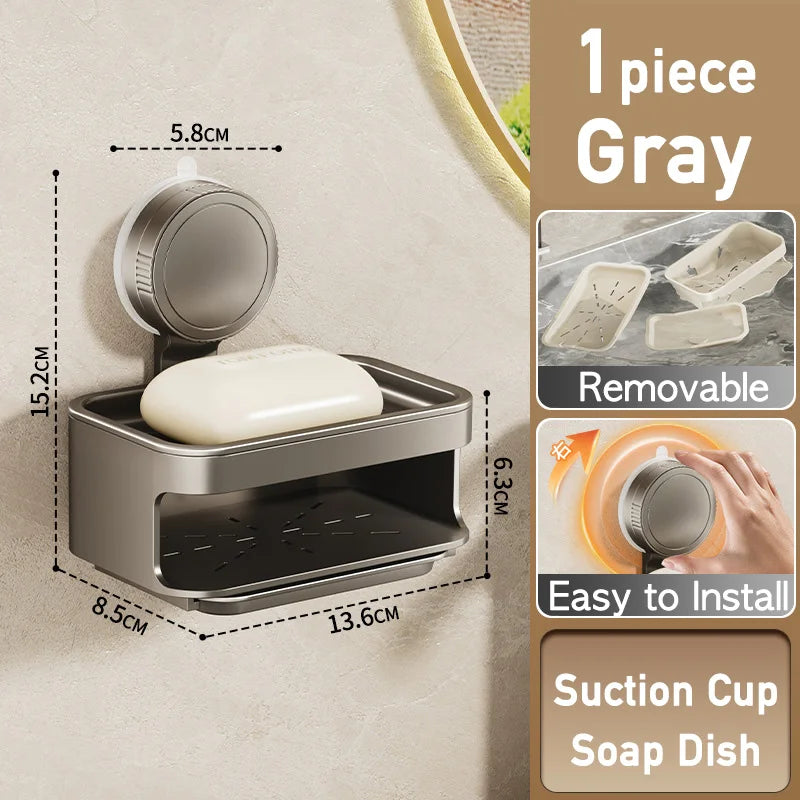 porte savon mural drainage moderne sans perçage ventouse savon blanc gris métallisé