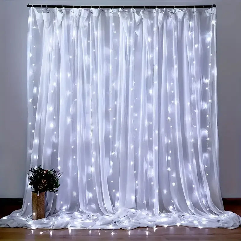 rideau lumineux led blanc jaune doré moderne télécommande câble usb noël festive