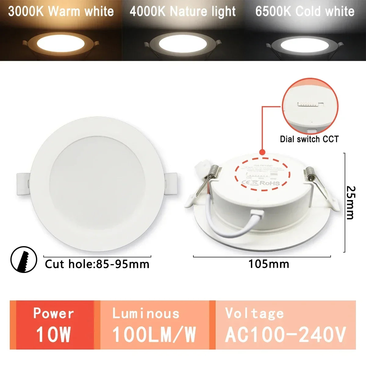 Spot LED blanc moderne 10W 14W 17W 20W 24W 6W câble adaptateur