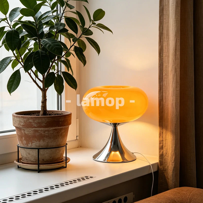 lampe table verre orange moderne base métallique lumière douce décoration chambre coréen filaments led