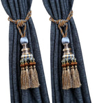 pompons rideau élégants franges couleurs bleu noir doré rayures polyester decoration maison