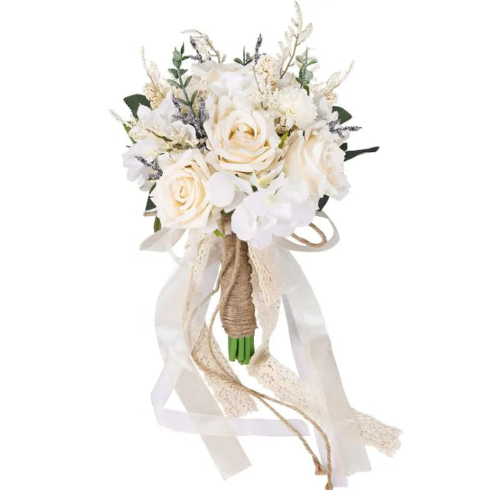 Bouquet fleurs artificielles mariage blanc crème vert violet clair romantique vintageintérieurDecoration