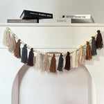 guirlande pompons boho beige marron gris rose vert bleu clair tissu 110cm chambre enfant