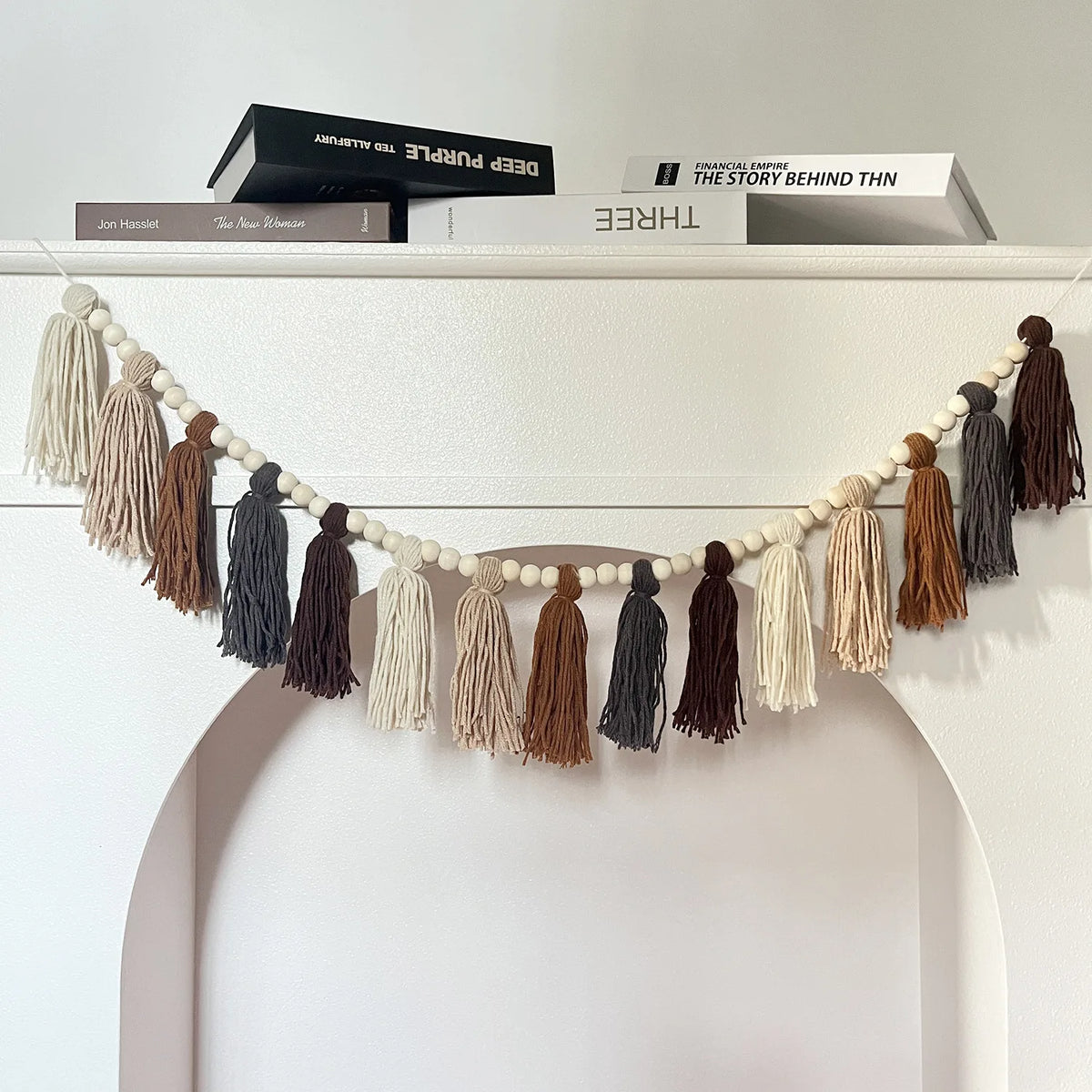 guirlande pompons boho beige marron gris rose vert bleu clair tissu 110cm chambre enfant