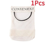 sacs rangement polyester muraux adhésifs velcro blanc beige noir minimalistes translucides mailles tissées 25x30cm