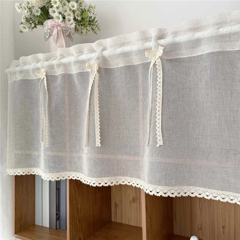 rideau transparent beige texturé dentelle bord fenêtre extérieure vintage rustique chambre décoration