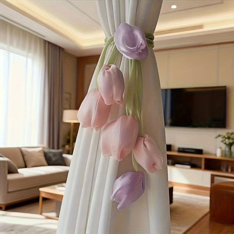 boucles rideau tulipes rose blanc vert violet ruban décoratives floral accessoires bricolage mariage