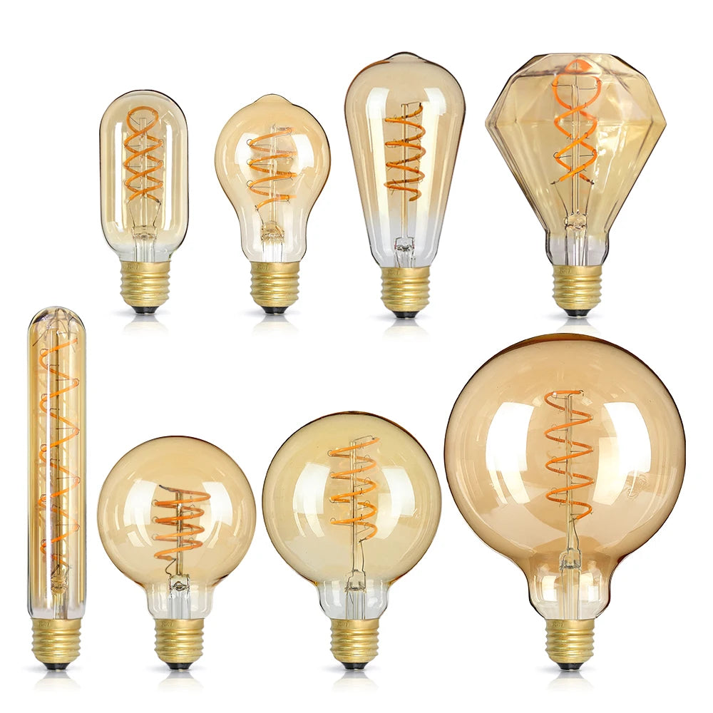 ampoules led transparentes spirale dorée vintage e27 e14 220v 30000h lumière rétro filaments 500lm