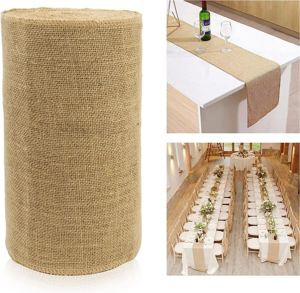 Décoration table anniversaire chic avec chemin de table jute