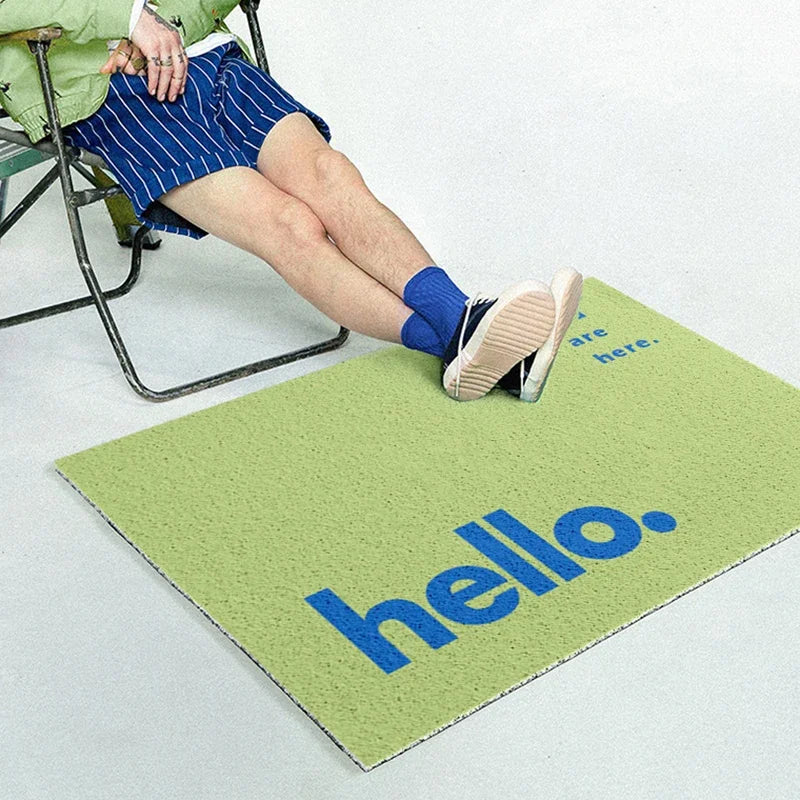tapis d'entrée moderne lettre hello bleu antidérapant résistant extérieur 40x60cm 50x70cm 60x90cm