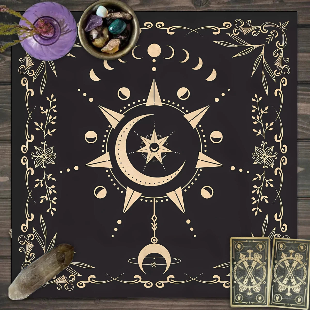 tapis décoratif phénix papillons cristaux astrologie noir rose blanc vert bleu doré moderne fantastique