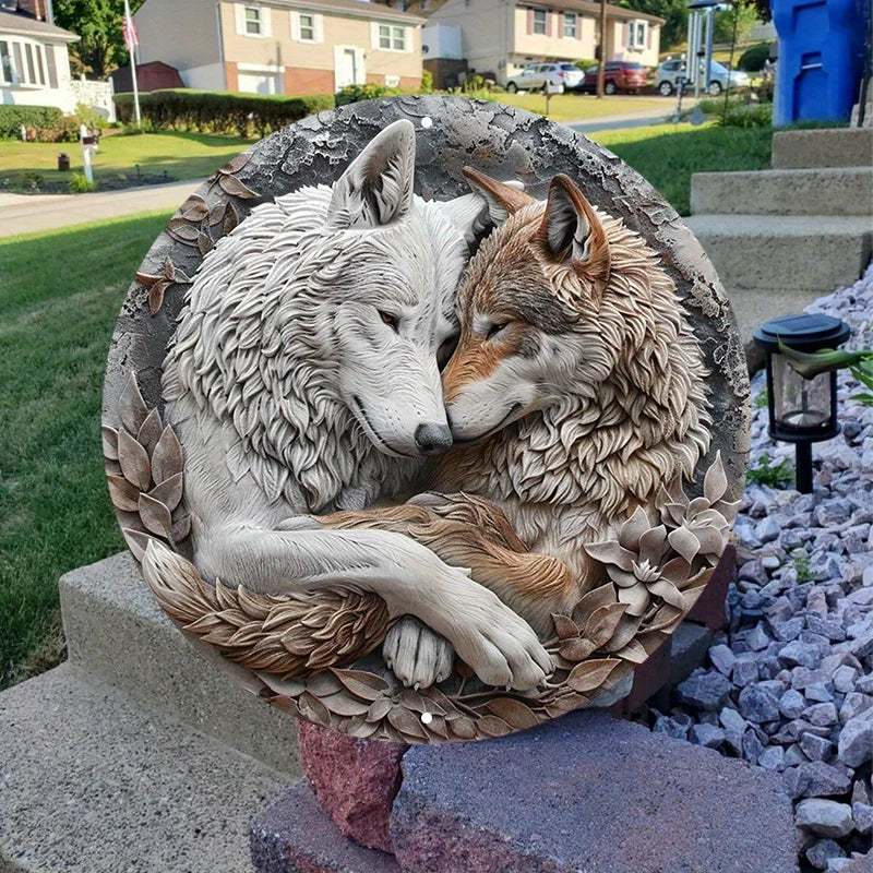 sculpture loups métal blanc marron gris details fourrure réaliste oeilletsintérieur décoration d'intérieur