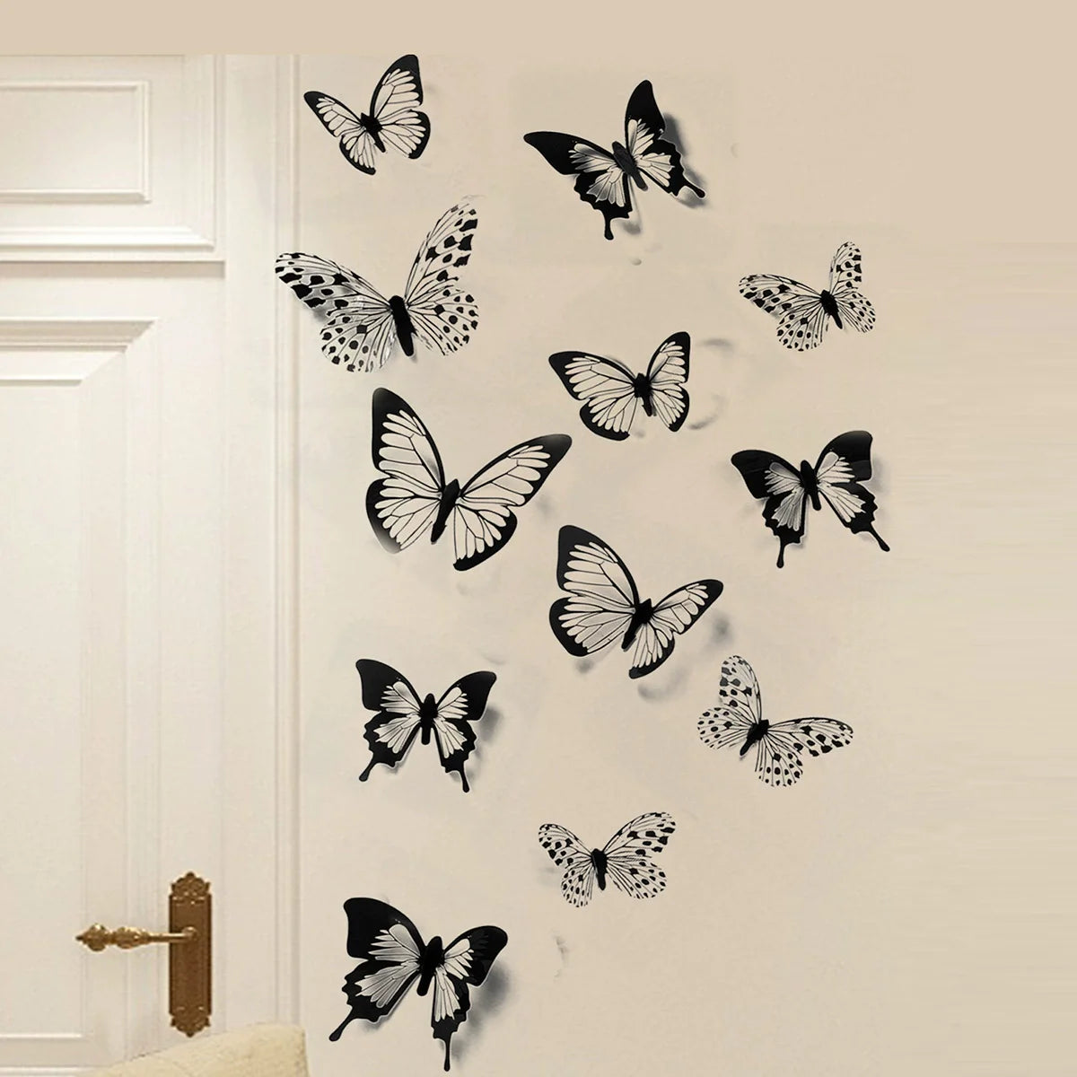 décoration murale stickers papillons 3d noir blanc adhésifs moderne différentes tailles chambre salon mariage