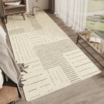 tapis salon moderne beige clair motif rayures diagonales antidérapant intérieur maison décoratif doux polyester